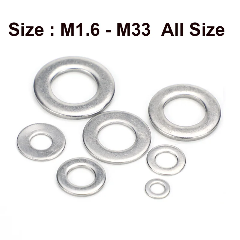 

1-100pcs 304 Stainless Steel Washer Thickened Flat Washer Metal Washer Flat Metal M1.6 M2 M2.5 M3 - M33 For Screws Bolt