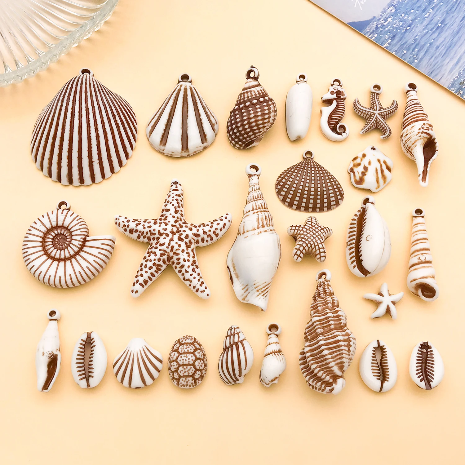 Mix 5/25pcs Acrylic Ocean Shell Series Charms Pendants, Suitable for DIY Necklace, Earring, Keychain Jewelry Making Accessories