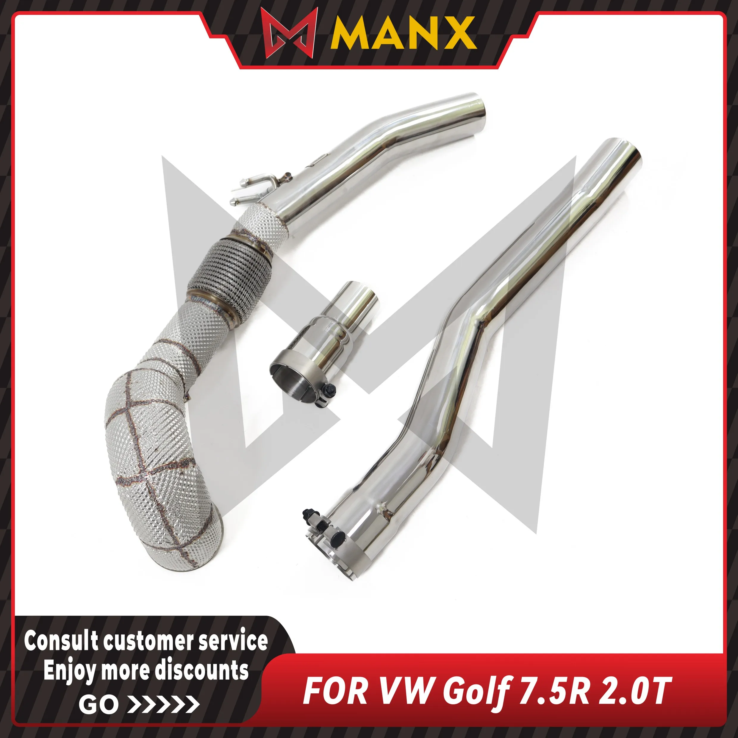 

MANX Car Exhaust system for VW Golf 7.5R 2.0T Catalyzed Downpipe Catless Downpipe Stainless steels Performance exhaust pipe