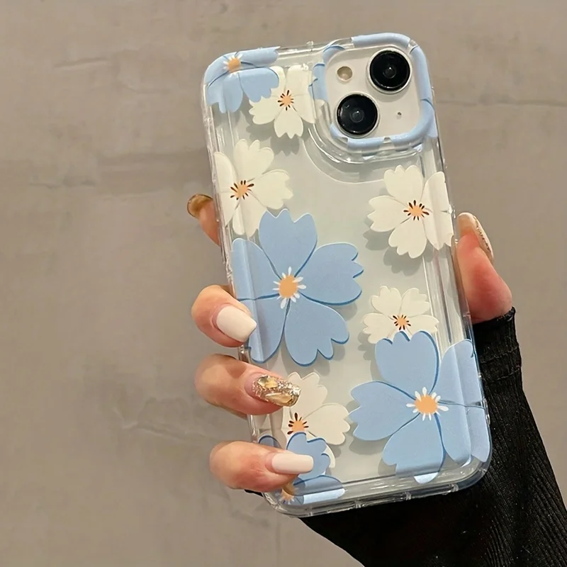 BLUE FLOWERS Phone Case For iPhone 14 13 11 15 Pro Max 12 Mini XS XR X 8 7 Plus SE 2022  14Pro 13Pro Matte Soft Cover