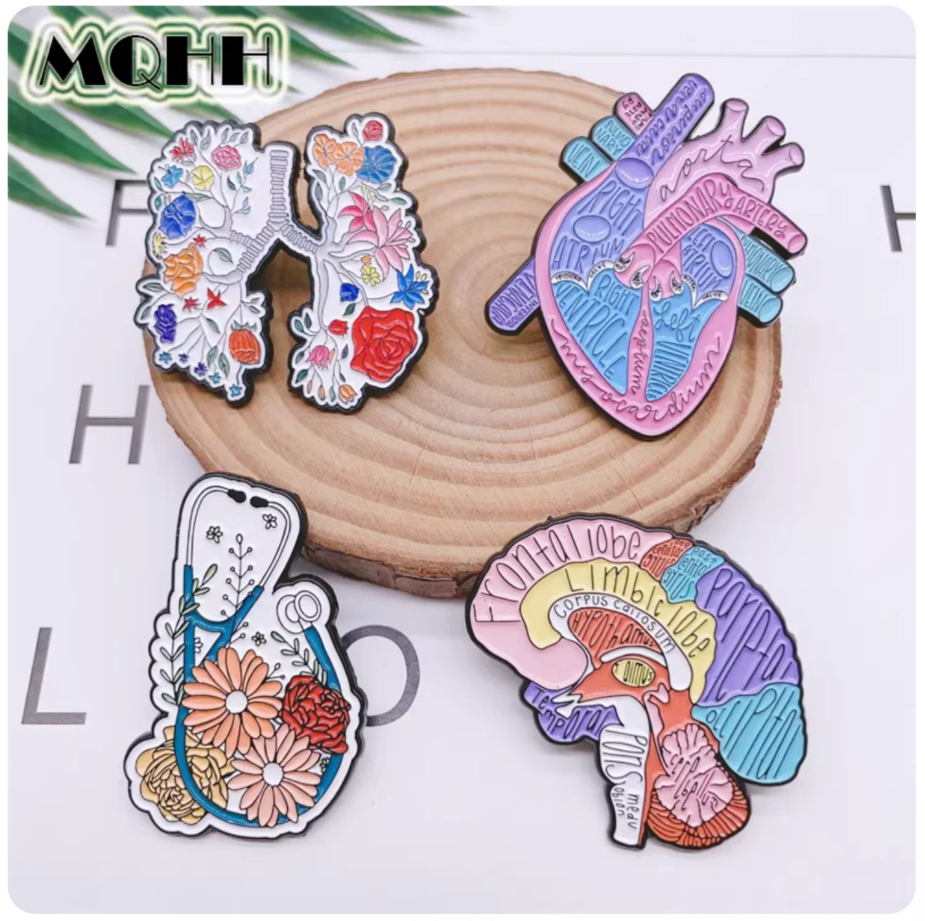 Creative medicine body organ brooch brain heart flower lung stethoscope badge pin jewelry accessories