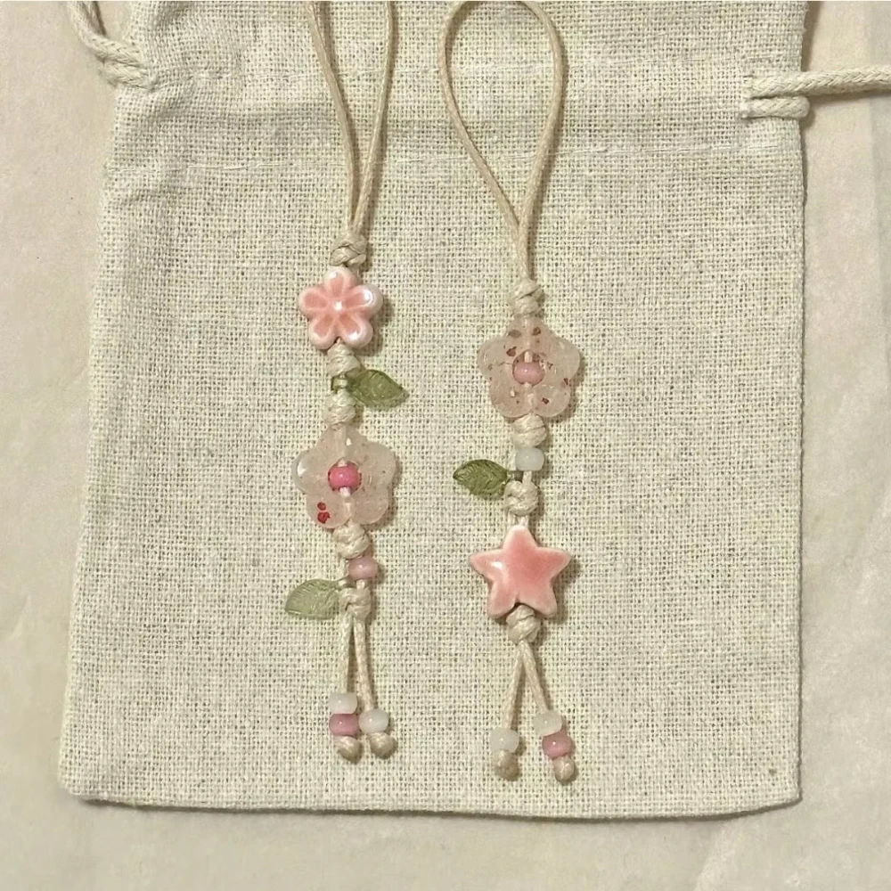 Cute Star Flower Phone Charm Strap Kawaii Ceramic Beaded Phone Lanyard Pastel Colors  Birthday GIfts for Women