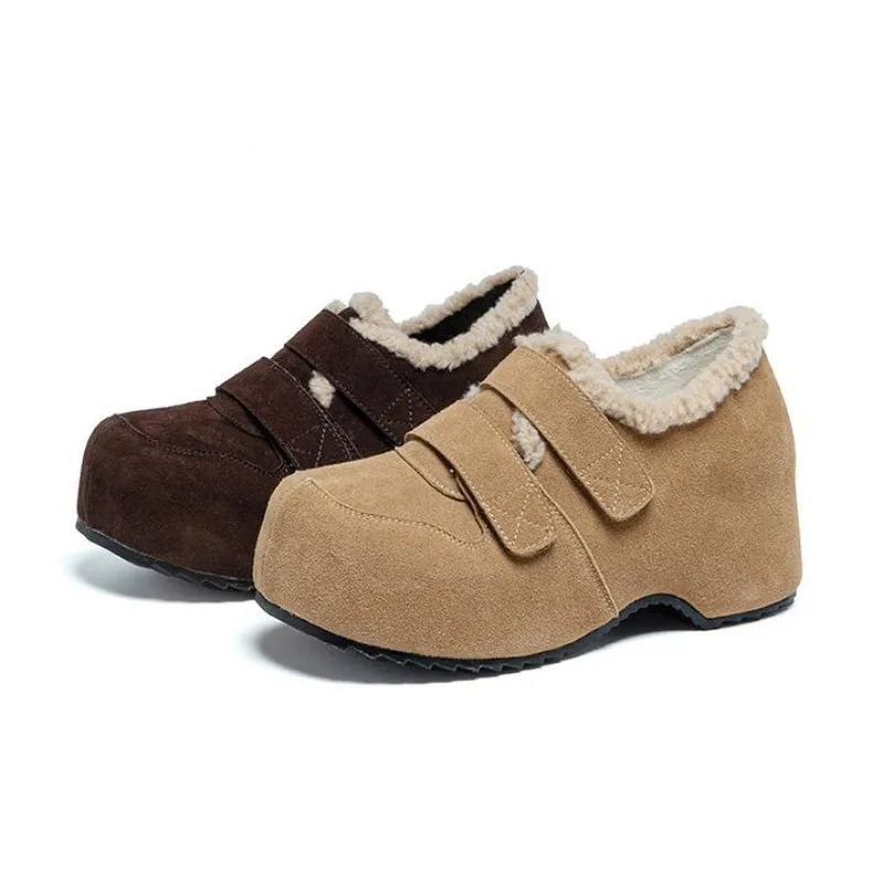 

Women's Fleece Lined Soft Thick Bottom Cotton Slip-On Bean Bean Shoes Warm Winter Boots Outdoor Fur Shoes round Toe Rubber Sole