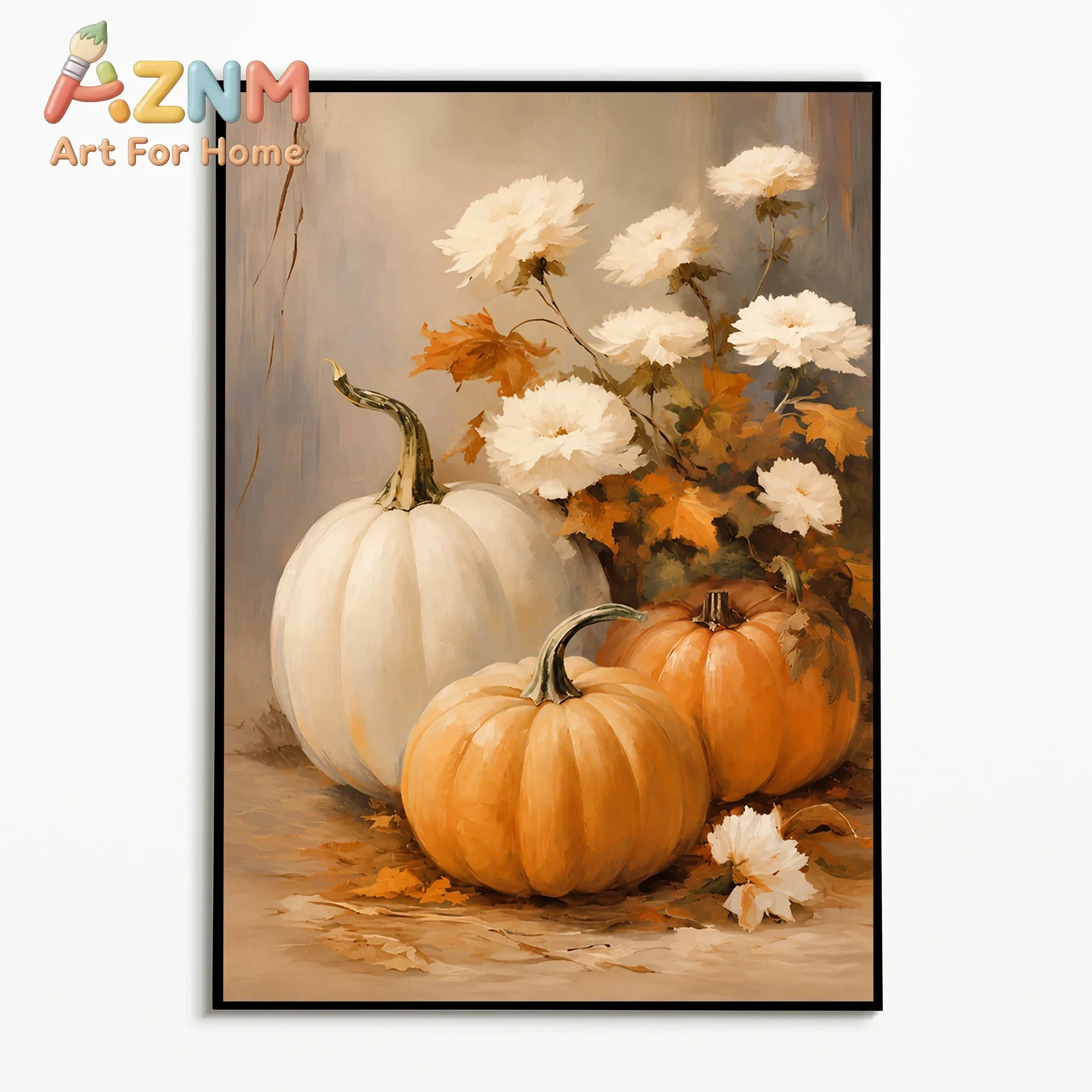 1PC Autumn Pumpkin Flower Poster  Thanksgiving Rural Harvest Wall Art  Retro Halloween Decoration Canvas Printing Fall Gift