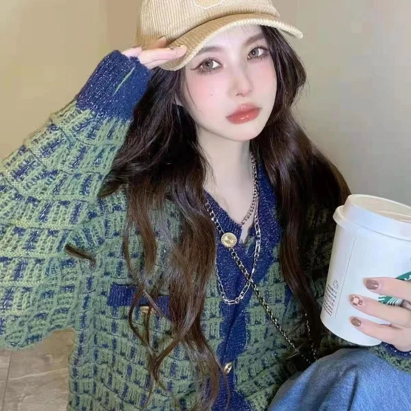 French Style Small Fragrant Sweater Jacket Cardigan Women 2023 New Niche Bright Silk Knitted Woolen Top Outerwear Knitwear Coat