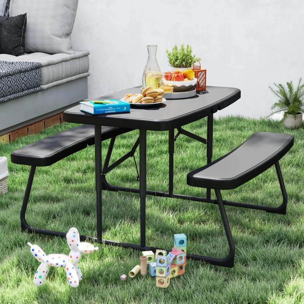 Folding Picnic Tables for Outdoors with Weather Resistant Resin Tabletop & Stable Steel Frame for Yard Patio Lawn Party