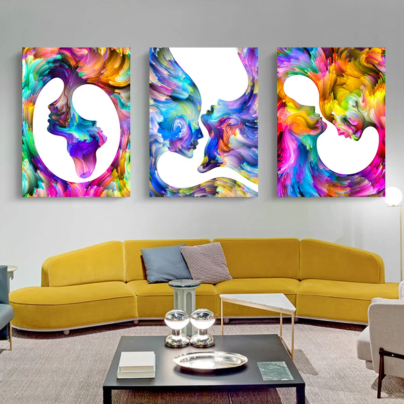 

3pcs Abstract Color Portrait Canvas Poster Picture Wall Art, Modern Living Room, Office Dining Room, Room Home Decoration Prints