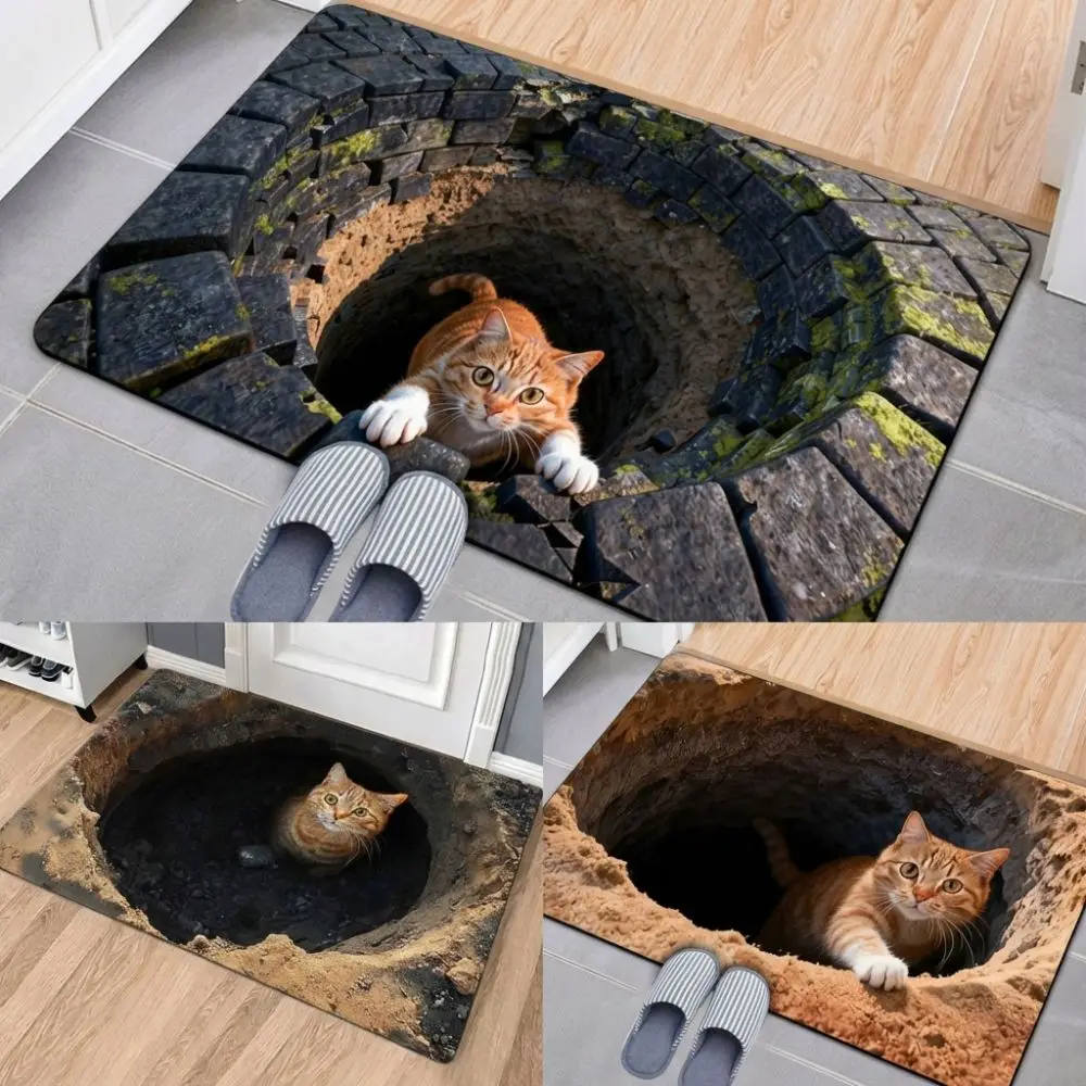 3D Flat Optical Illusion Doormat Water-absorbing Non-slip Bathroom Carpet Absorbent Multiple Sizes Bedroom Door Rug Home Decor