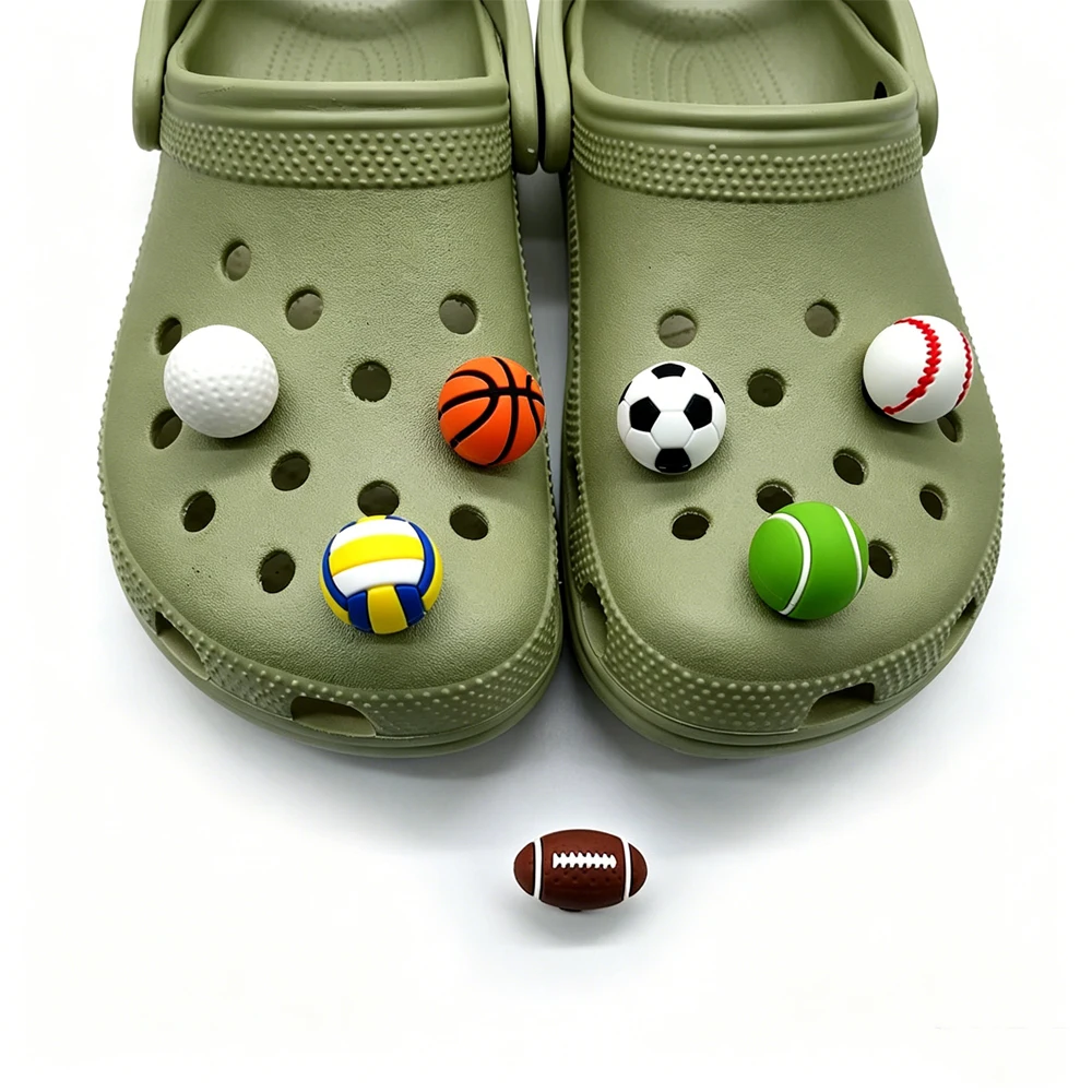 1-14pcs 3D Football Basketball Rugby Series PVC Shoe Charms Accessories DIY Detachable Sandal Wristbands Party Decorations