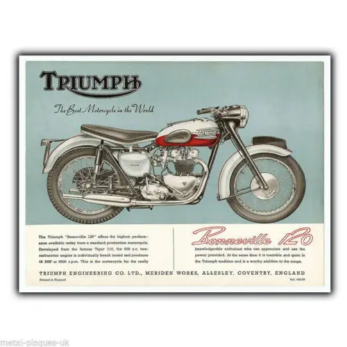 p1,Bonneville 120 t120 Vintage Advert SIGN METAL WALL PLAQUE art print