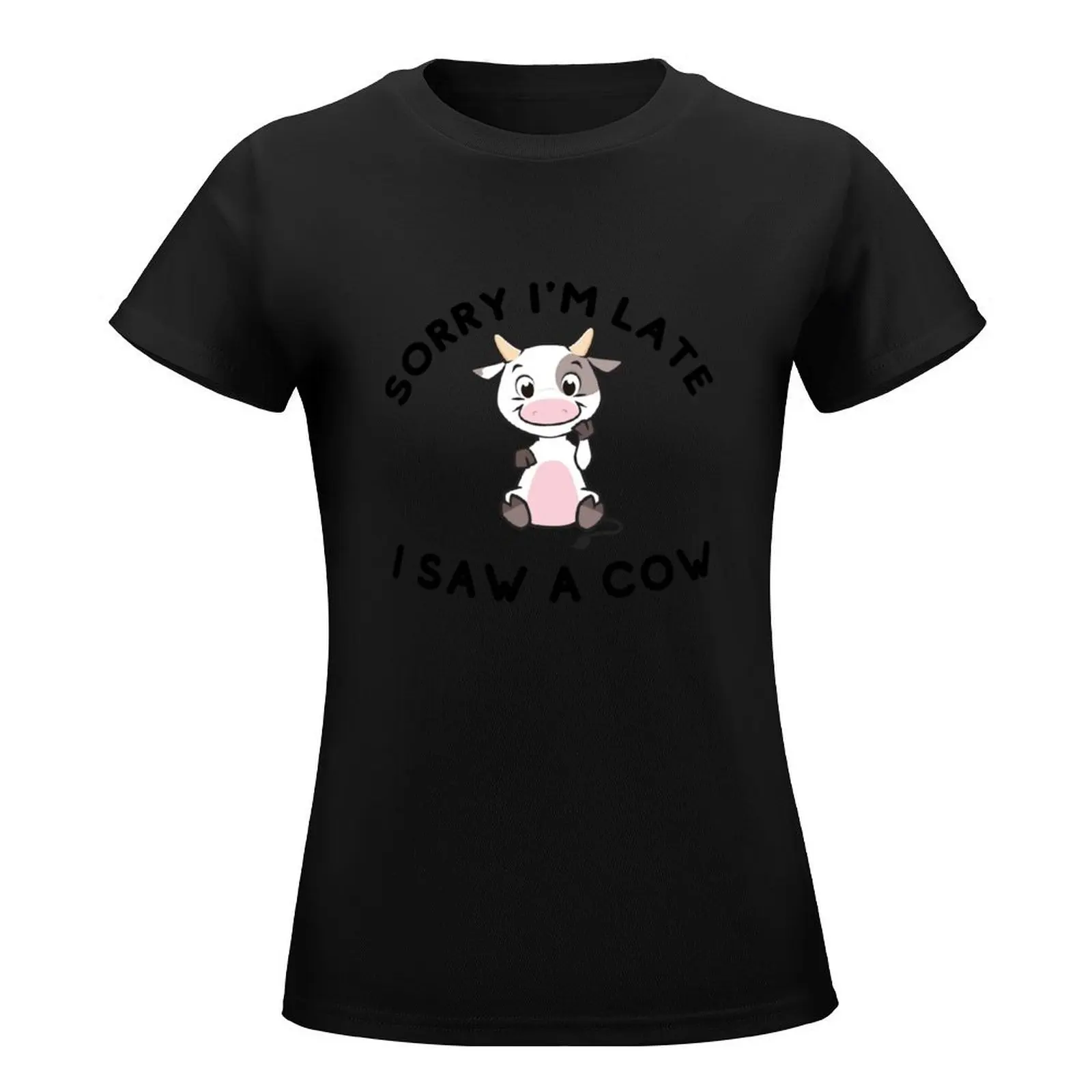 Sorry I'm Late I Saw A Cow Classic Shirt T-Shirt vintage animal print blacks t-shirts for Women cotton