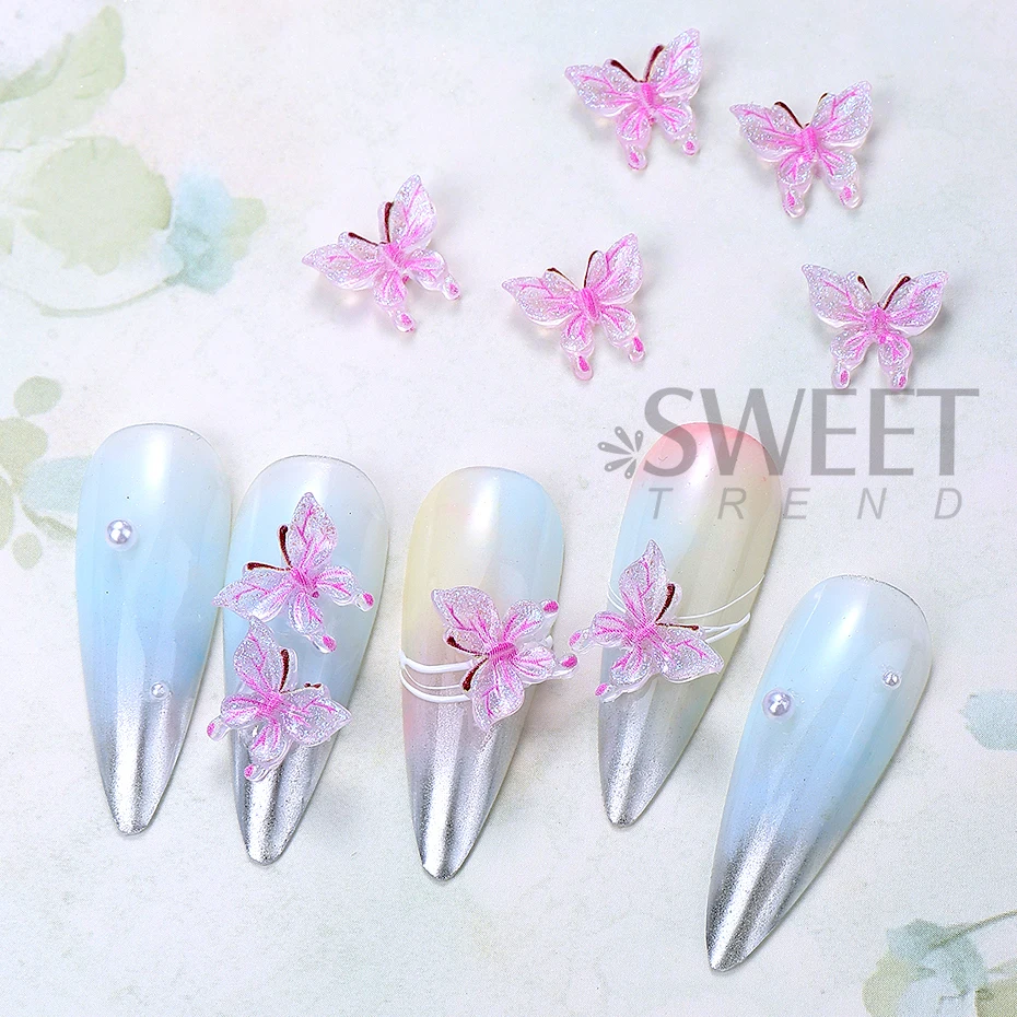 20/50/100 stuks Roze Vlinder Nail Art Decoratie 3D Vlinders Vorm Nail Charm Onderdelen Sieraden Manicure Accessoires Nagelbenodigdheden