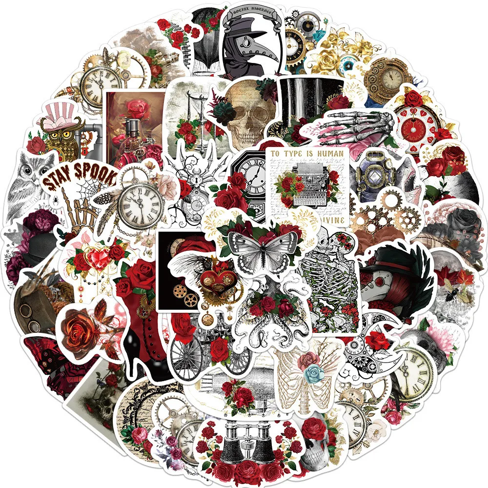 

50-Piece Steampunk Rose Graffiti Stickers | Waterproof Vinyl Decals for Suitcase & Gothic Decor AnimeWorlds Store