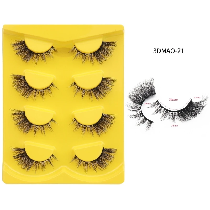 Natural Look Faux Mink Lashes Fuzzy False Eyelashes 4 Pairs Cat Eye Lashes Curly Fake Eyelashes for Women Eye Makeup