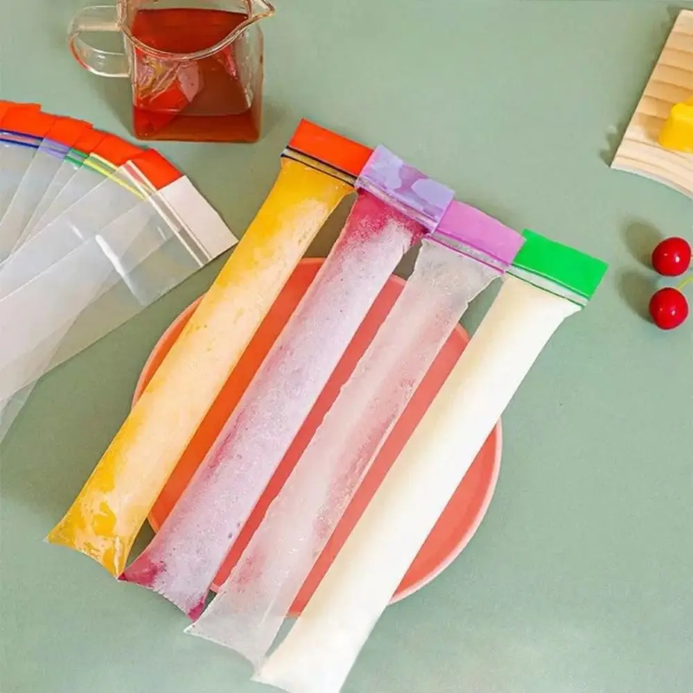 50/100Pcs Food Grade PE Material Disposable Popsicle Bags Transparent Clear Leakproof Sealed Ice Pop Mold Bags Colorful
