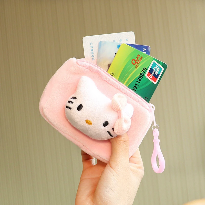 Sanrio Hello Kitty portamonete Kuromi Cinnamoroll Melody portafoglio bambini peluche borsa Sanrio pompon Purin Boys Plushie Wallet