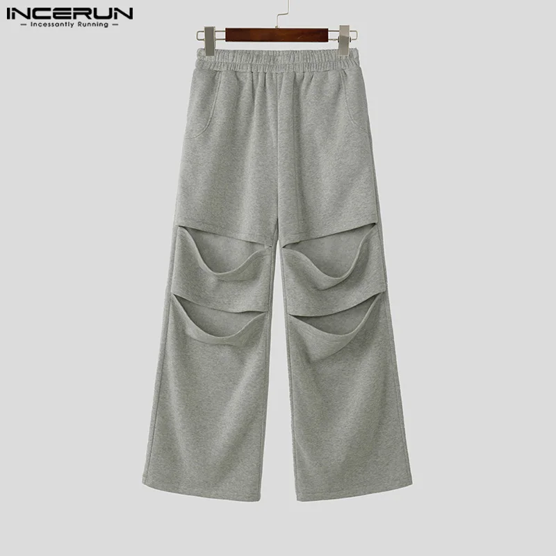 INCERUN American Style Stylish Pants Men's Personality Hollowed Solid Trousers Casual City Walk Male Simple All-match Pantalons