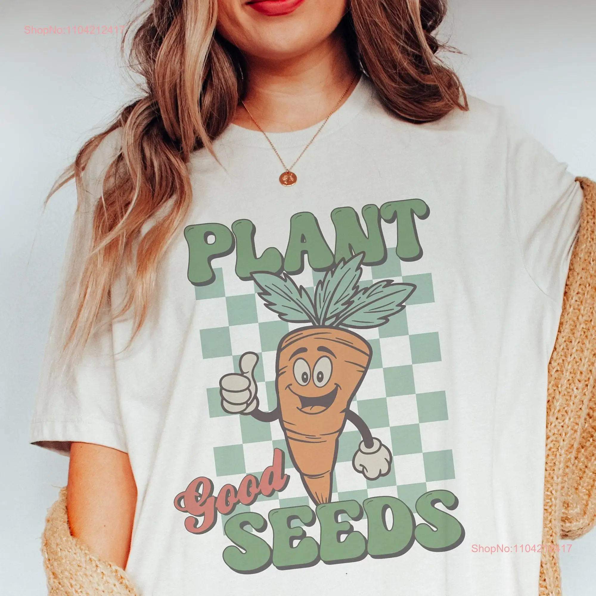 Planta buenas semillas camiseta Retro zanahoria verduras jardinería jardín profesor positividad vegano mangas largas o cortas