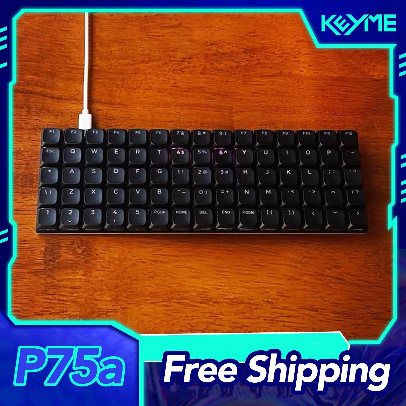 P75a Low Profile Inline Wired Mechanical Keyboard  QMK VIAL Dual-layer Structure FR4 Plate  Aluminum Base USB-C Port PC Gamer