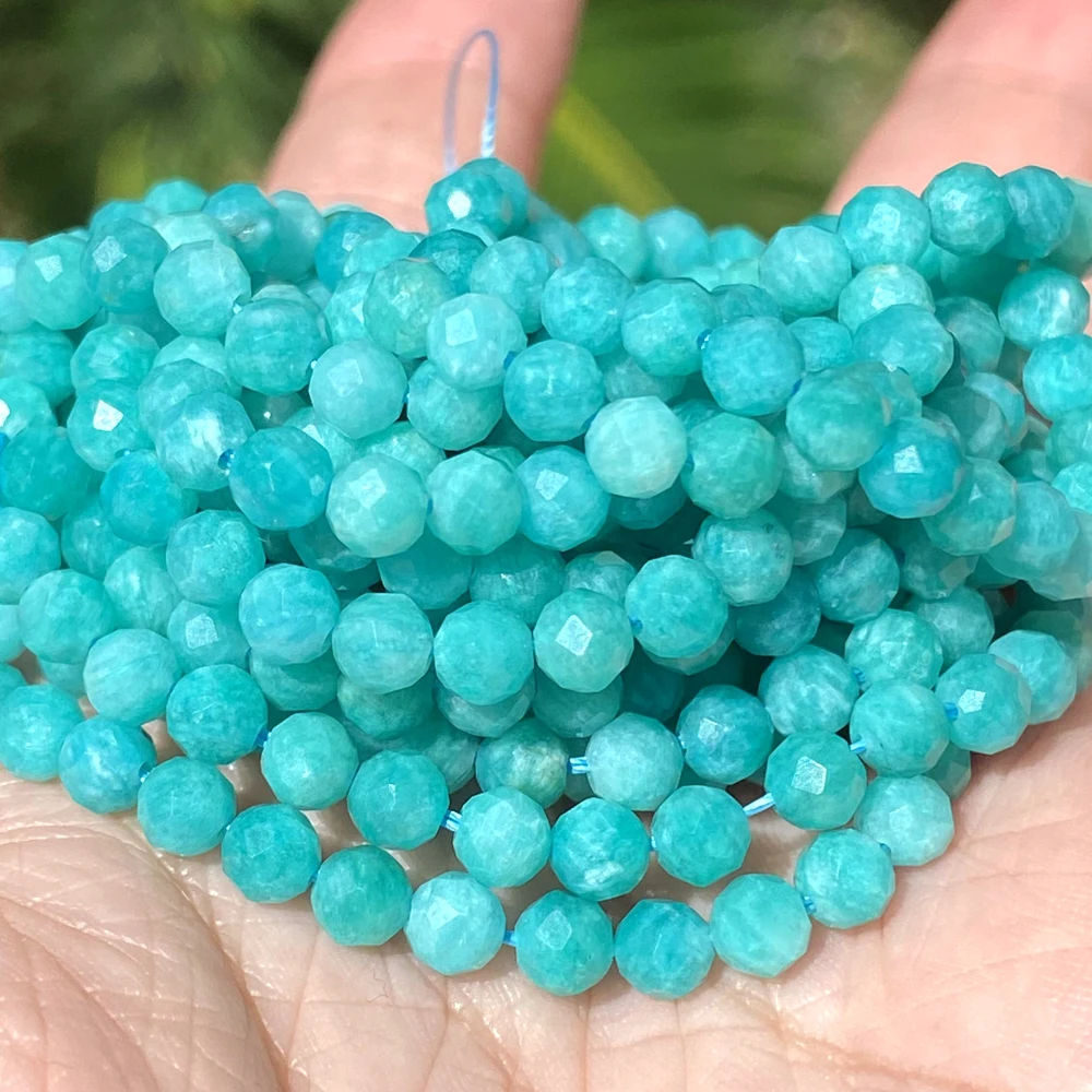 Natural Faceted Amazonites Round Loose Spacer Stone Beads For Jewelry Making Bracelet Handmade 2 3 4mm