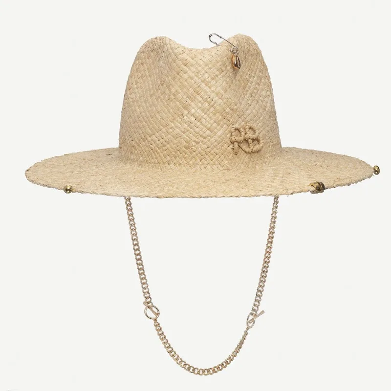 Raffia Straw Sun Hat Breathable Sunscreen Formal Hat Fashion Beach Vacation Wide Brim Headwear
