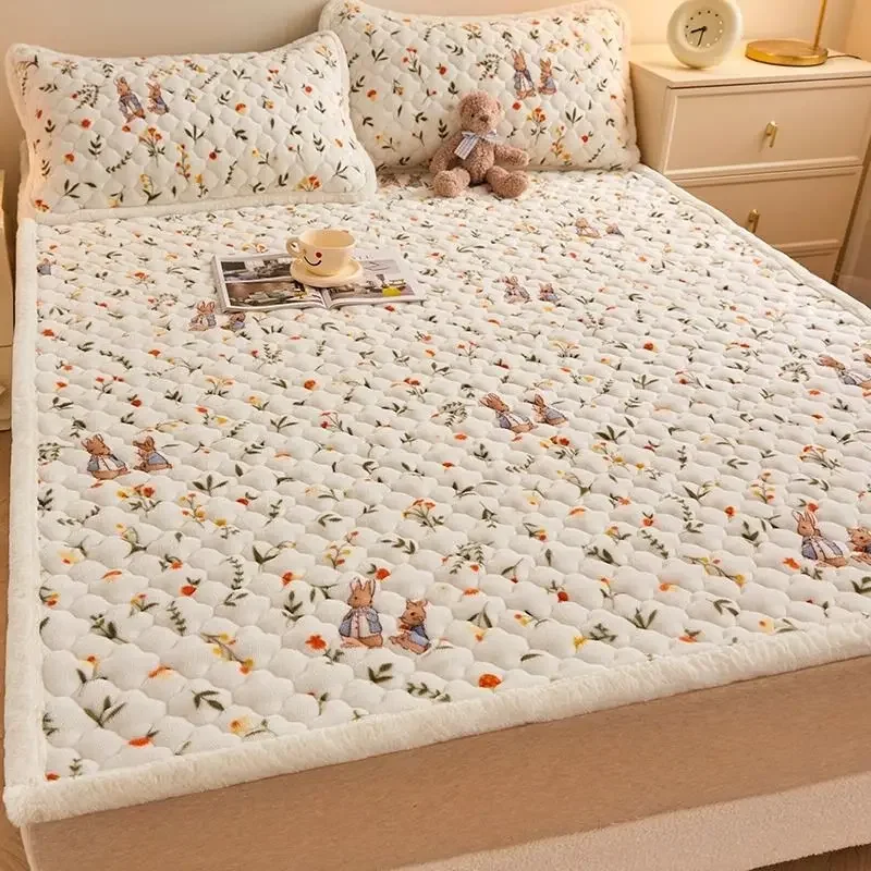 Winter Milk Flannel Super Soft Folding Mattress Toppers Single Double Thickened Fitted Bed Sheet Topper Tatami Floor Quilted Mat