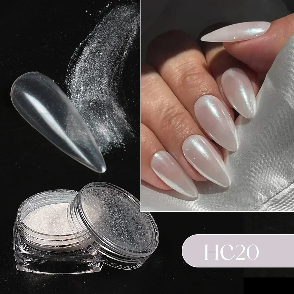 Concha blanca caliente espejo polvo gradiente brillo de uñas pigmento de perla cromo mágico polvo manicura decoración de neón suministros de uñas DIY