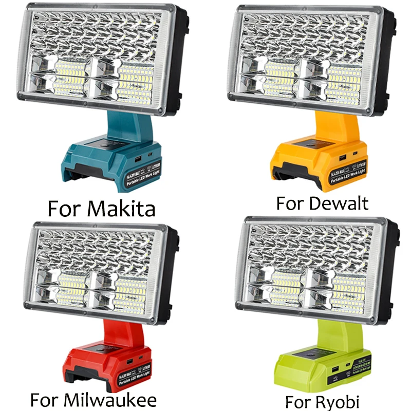 

For Makita/Dewalt/Milwaukee/Bosch/Black&Decker 18V Li-ion Battery 30W 3300LM LED Work Light Flashlight 8inch Cordless Spotlight