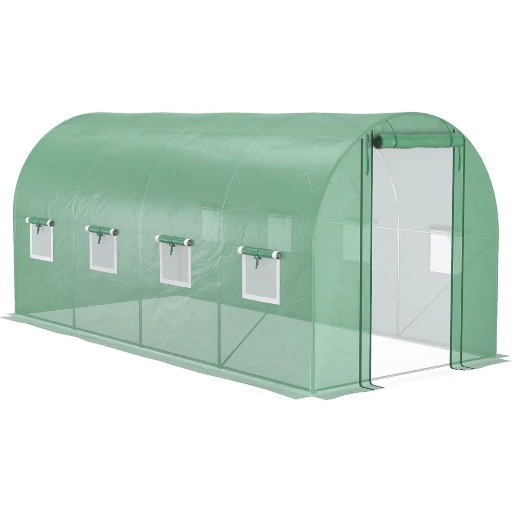 

14.6' x 6.6' x 6.6' Walk-in Tunnel Hoop Greenhouse with Mesh Door & 8 Windows, Large Green House for Outside for Plants, Flower