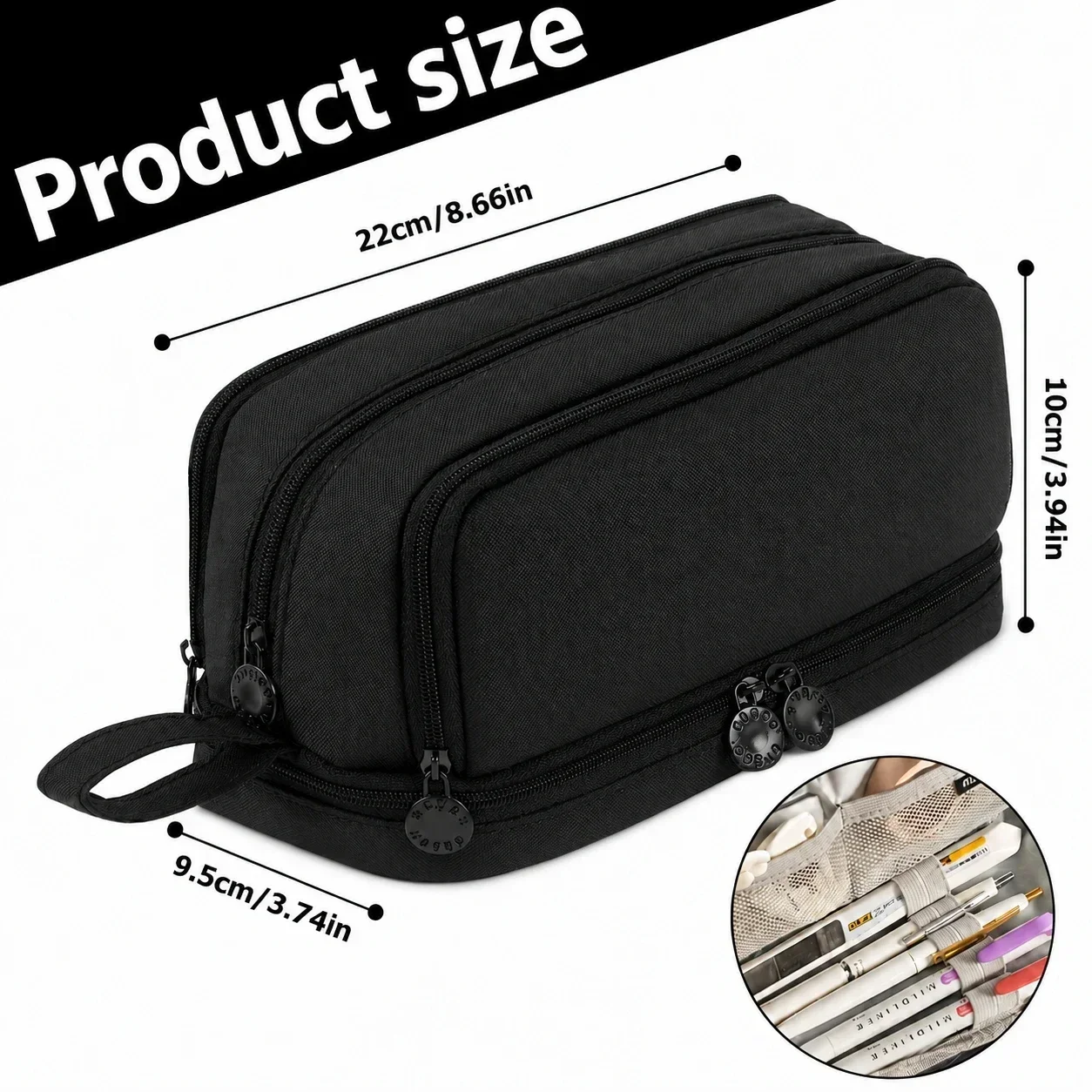 Large-Capacity Stationery Storage Box with Four-Compartment, Durable Pencil Case, Portable Storage Bag Suitable for Office, Stud