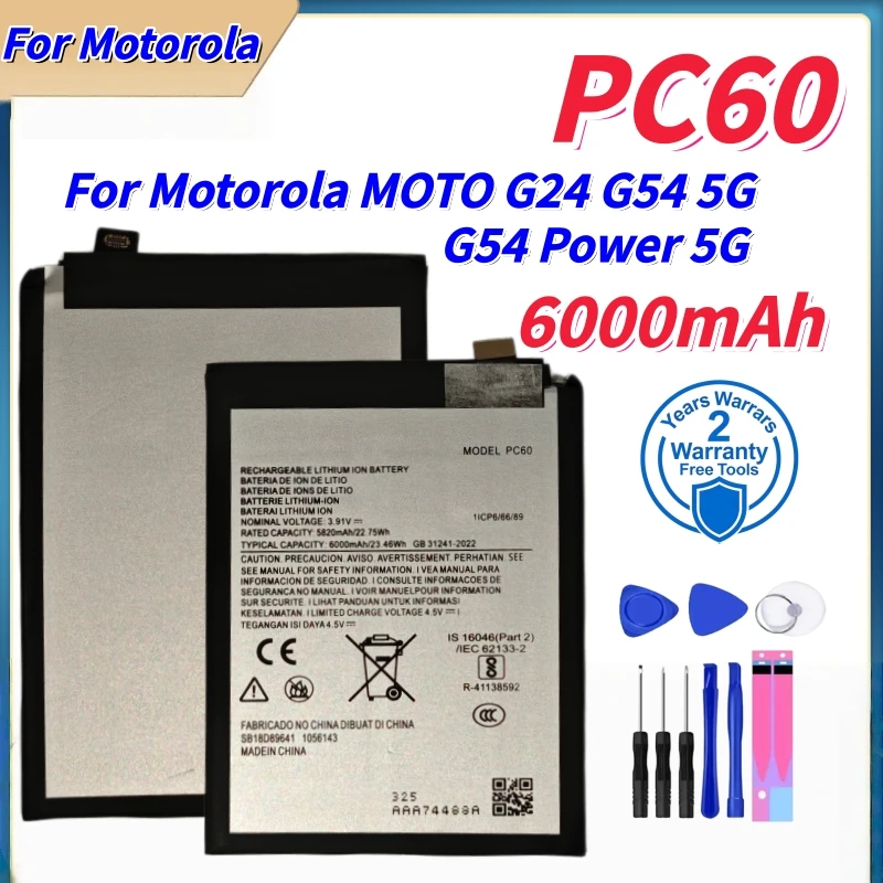100% Brand New High Quality PC60 Lithium Battery For Motorola MOTO G24 G54 5G /G54 Power 5G Phone Batteries Fast Shipping+ Tools