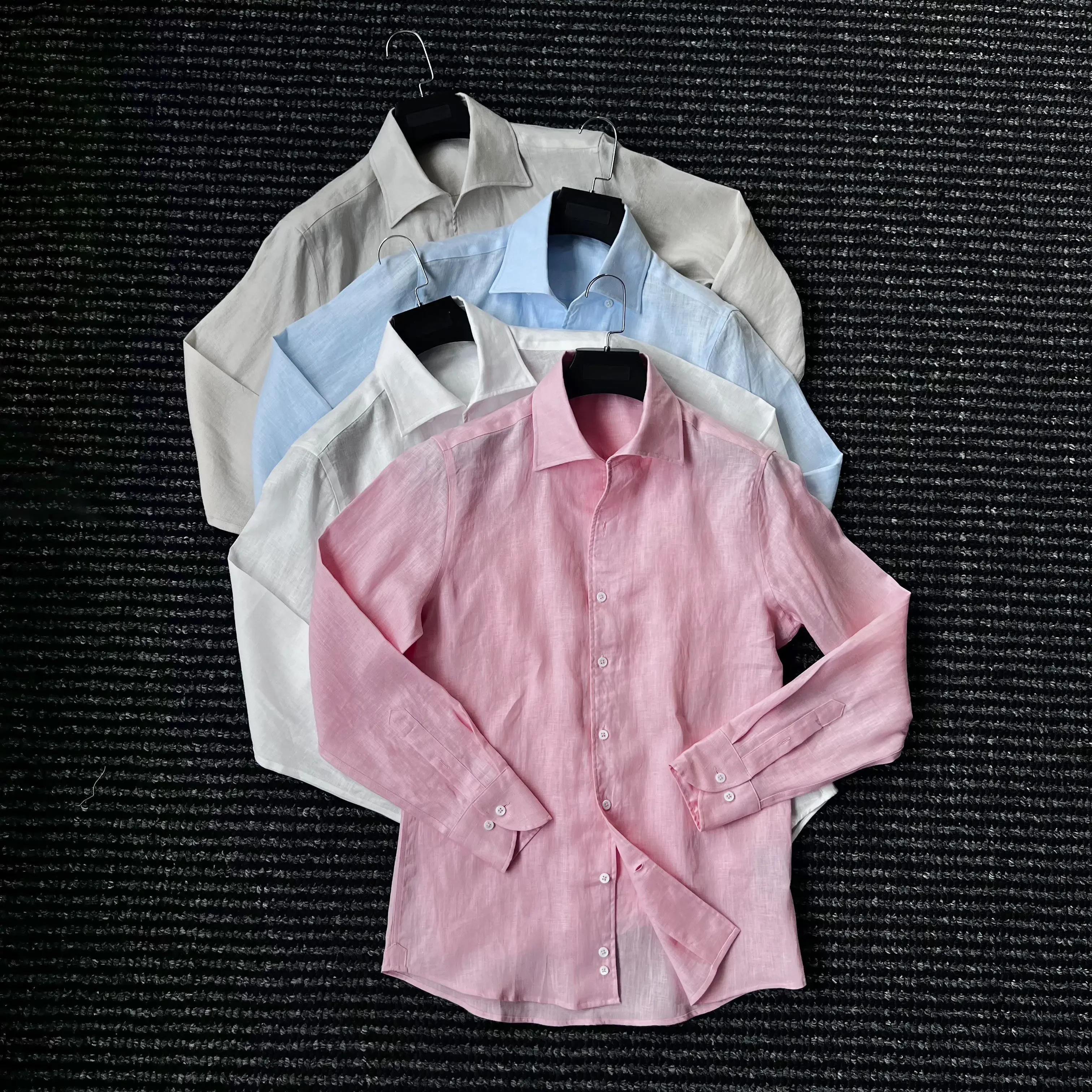 

High luxury 100% linen gentleman elegant one piece collar long sleeve shirt men's rain dew hemp breathable shirt tide