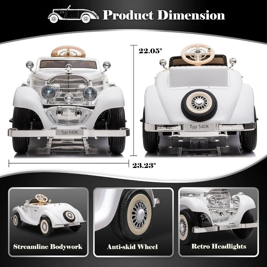 Large Ride On Car Compatible with Benz 12V Battery Powered Electric Vehicles with Remote Control for 4WD Classic Ride on Toys w