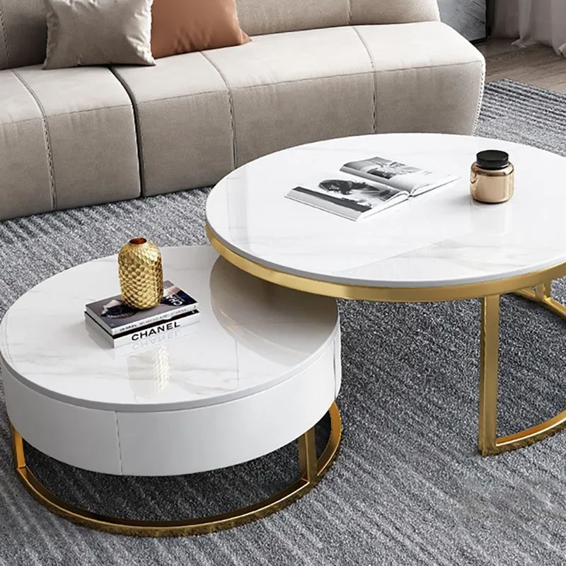 Luxury White Coffee Tables Modern Marble Effect Minimalist Nordic Side Table Legs Metal Aesthetic Mesa De Centro Home Furniture