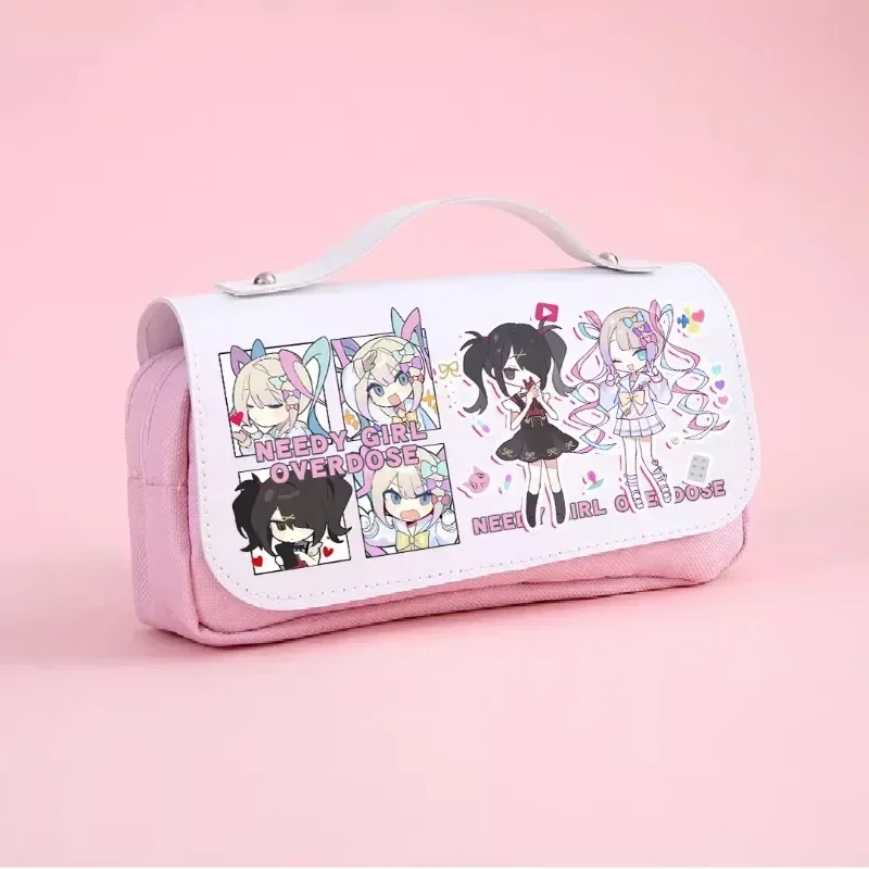 NEEDY GIRL OVERDOSE Cosplay KAngel あめちゃん Cartoon Game Oxford Cloth Student PU Leather Flip Pen Bag Pencil Case Stationery