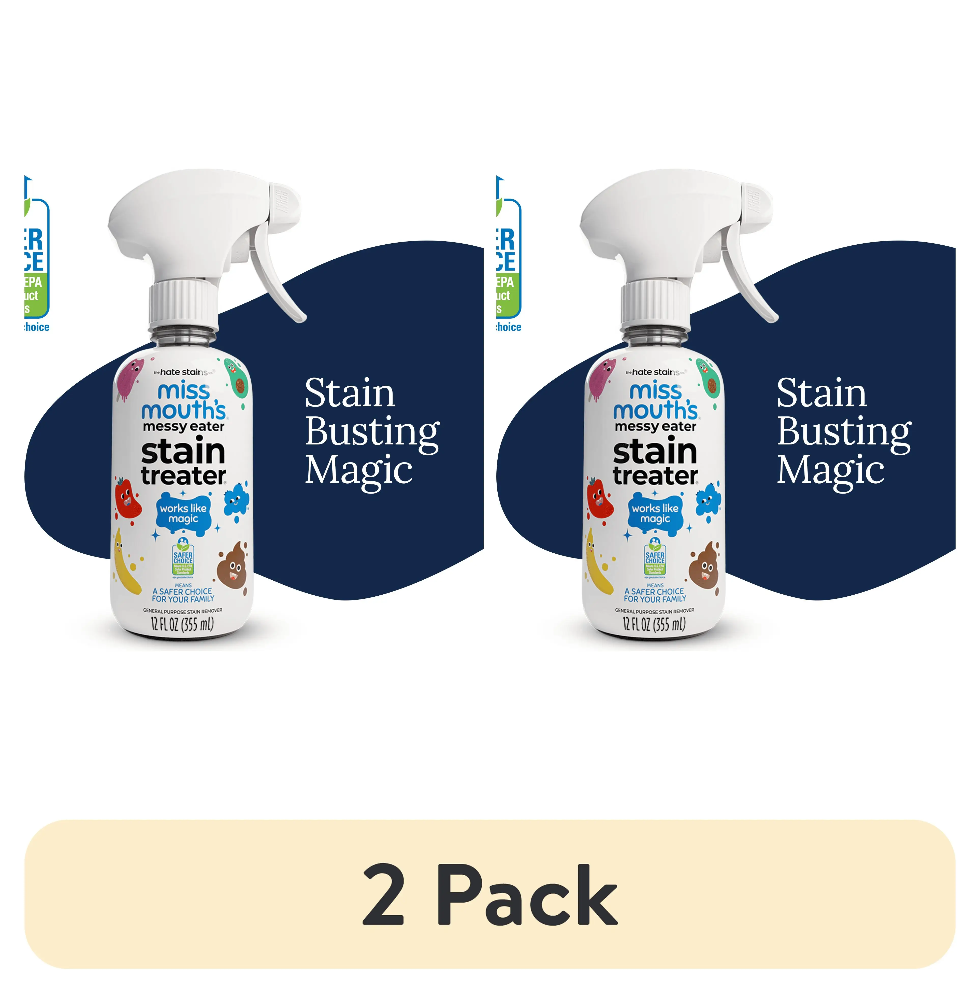 (2 pack) Miss Mouth's Messy Eater Stain Treater Spray for Baby & Kids, 12 fl oz, & Baby Essentials, Stain Remover for Food, Grea