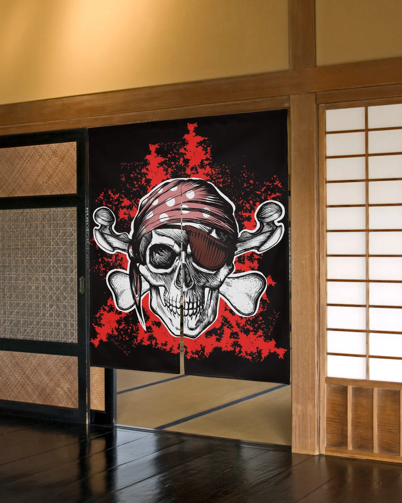 Pirate Skull Door Curtain Japanese Partition Kitchen Decorative Drapes Entrance Hanging Half-curtain for Bedroom Home Decoration