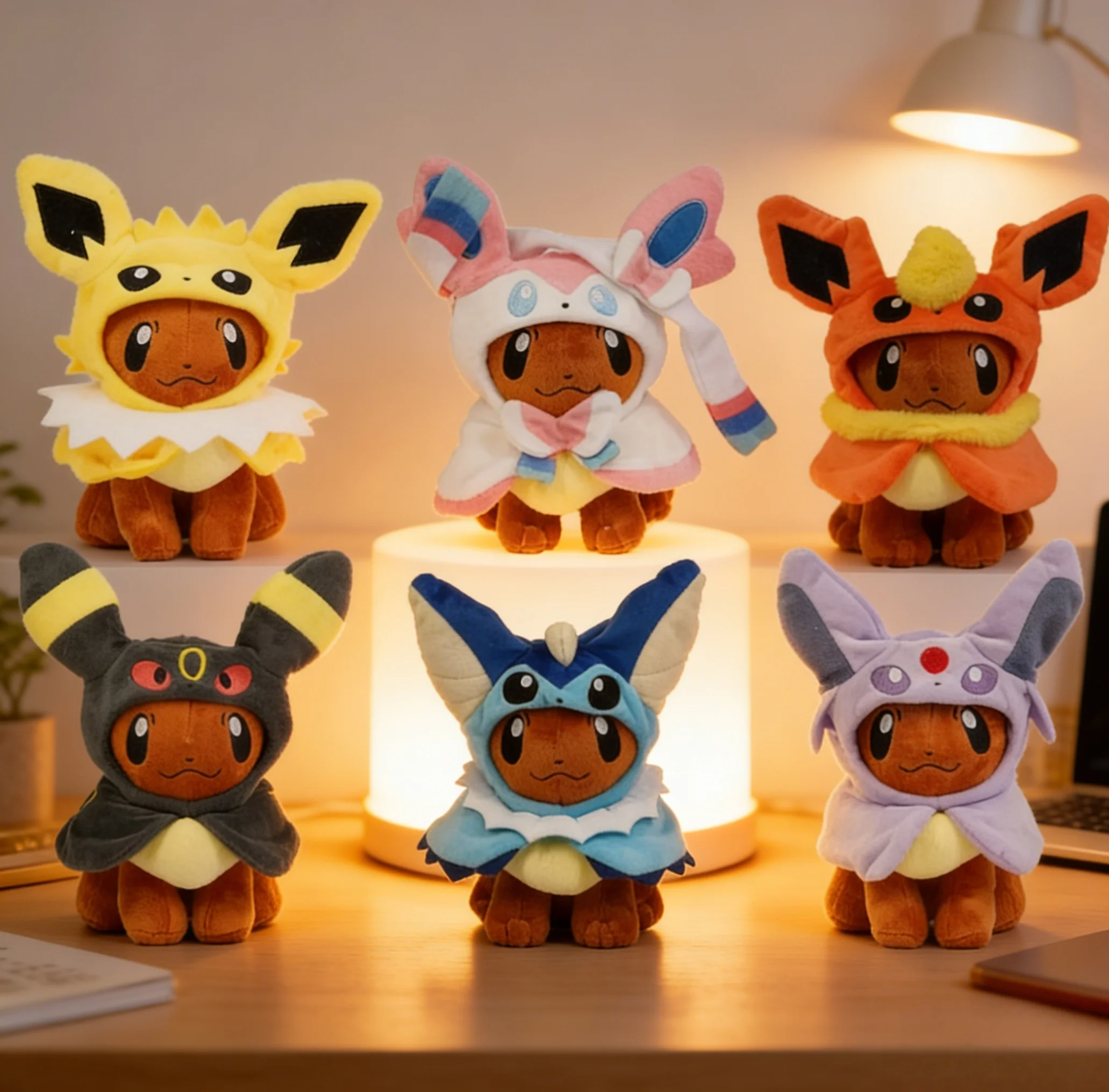 

7 стилей плюшевых игрушек-пончо с покемонами Eevee всех форм, мягкие набивные куклы для фанатов, рождественский подарок