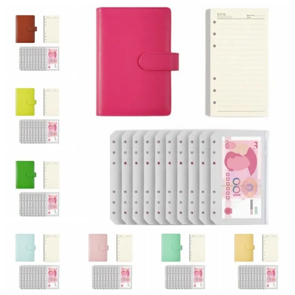 

Pu Leather Loose-Leaf Notebook Macarone Color Portable Budget Binder with Storage Wallet Refillable Saving Money Binder