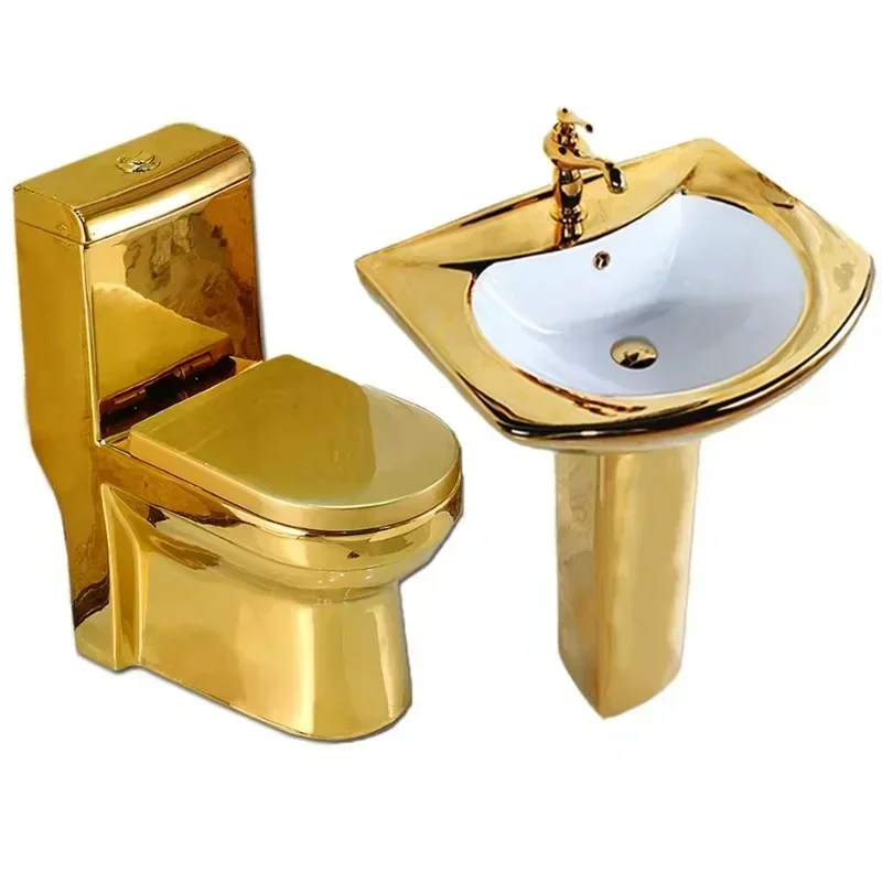 Royal Design Gold Toilet Bowl, Toilets Set  Wash Basin Sink Gold Bathroom Ceramic ToiletHot Sales