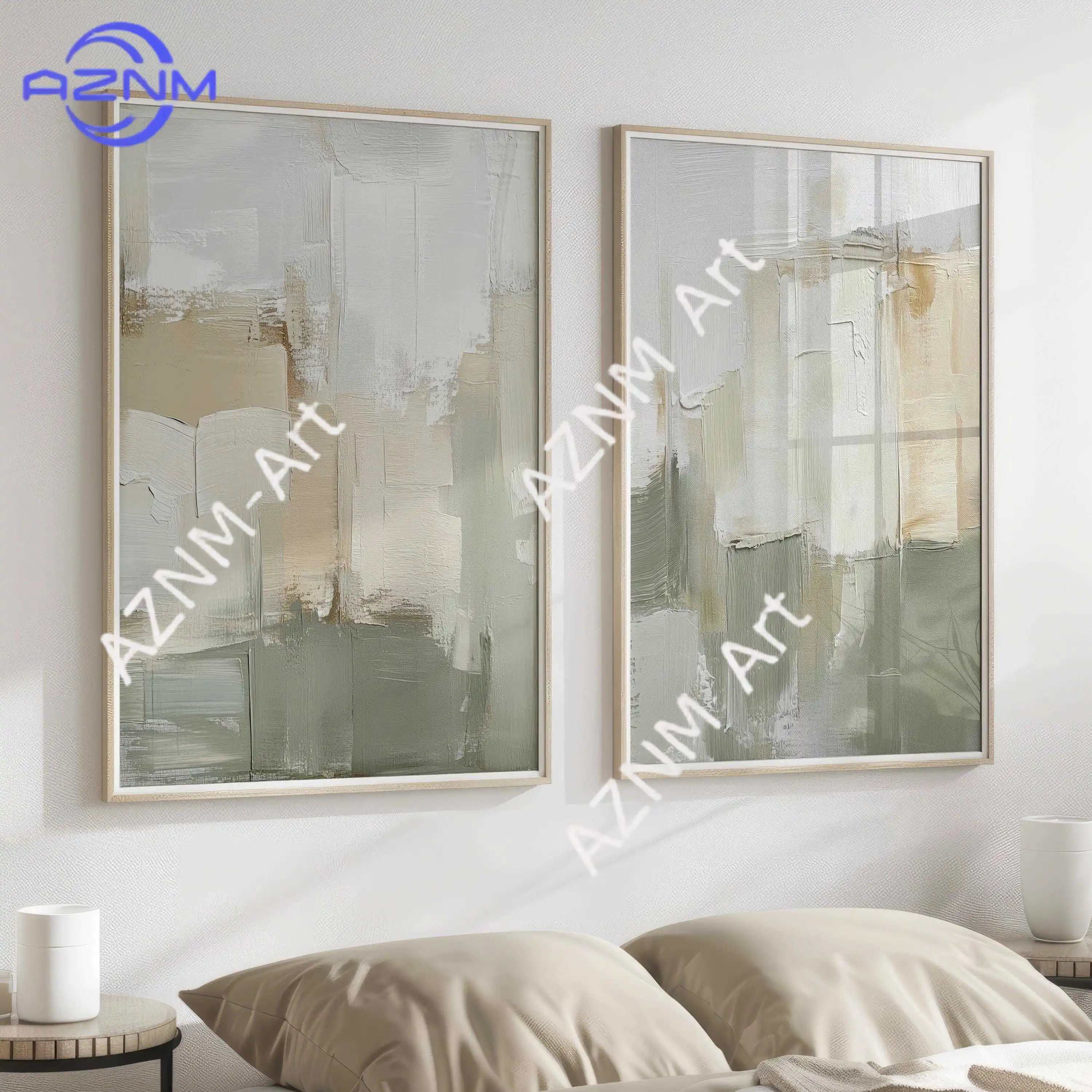 Green Abstract Art Print Set of 2 | Acrylic Painting | Moder