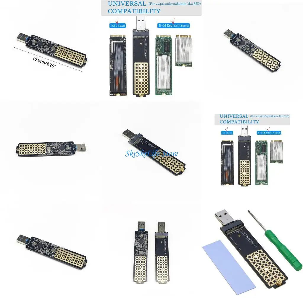 

E65E Portable USB to NVME Adapter Card M.2 SSD USB3.1 M/B+M-Key Riser Card for Win7/8/10/for Linuxs Operation System