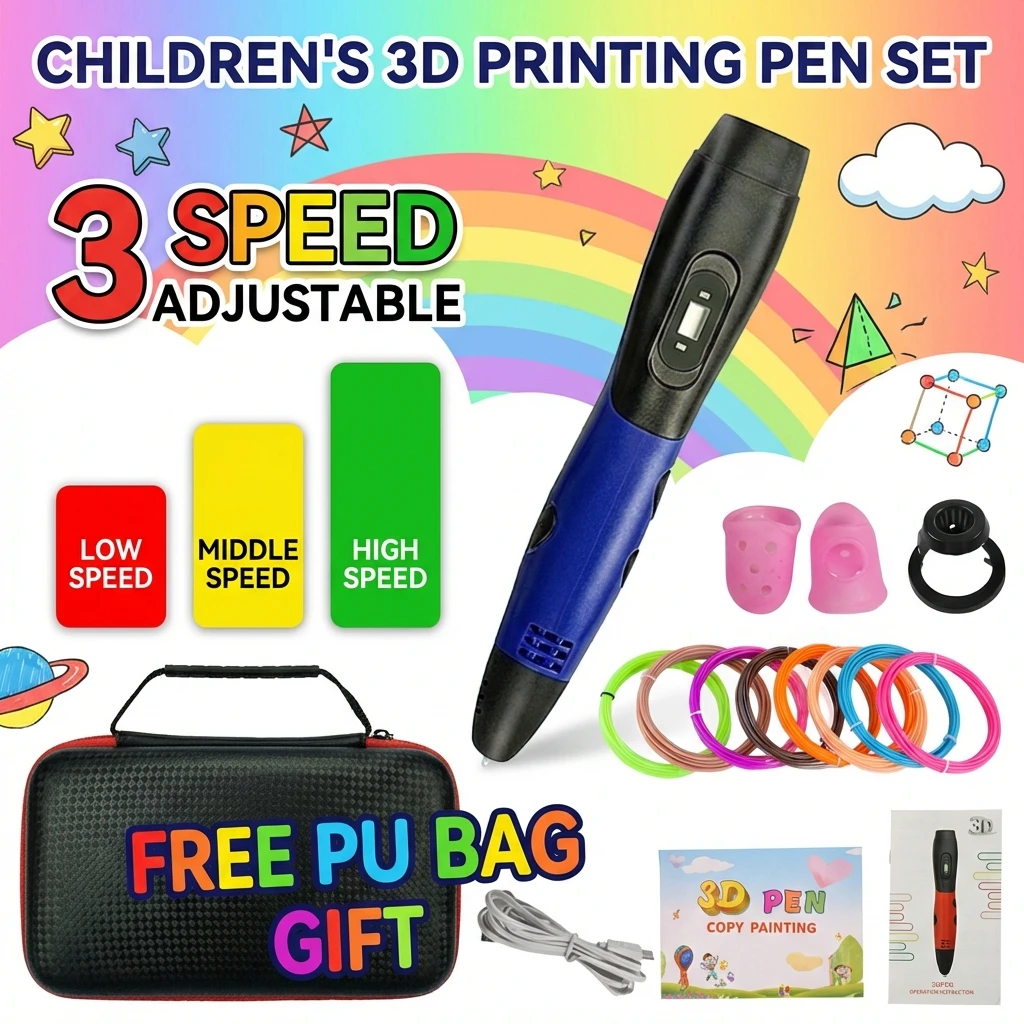 

Замечательная 3D-ручка с ЖК-дисплеем, дорожным чехлом и PLA-филаментом – идеальный подарок для детей на день рождения и Рождество