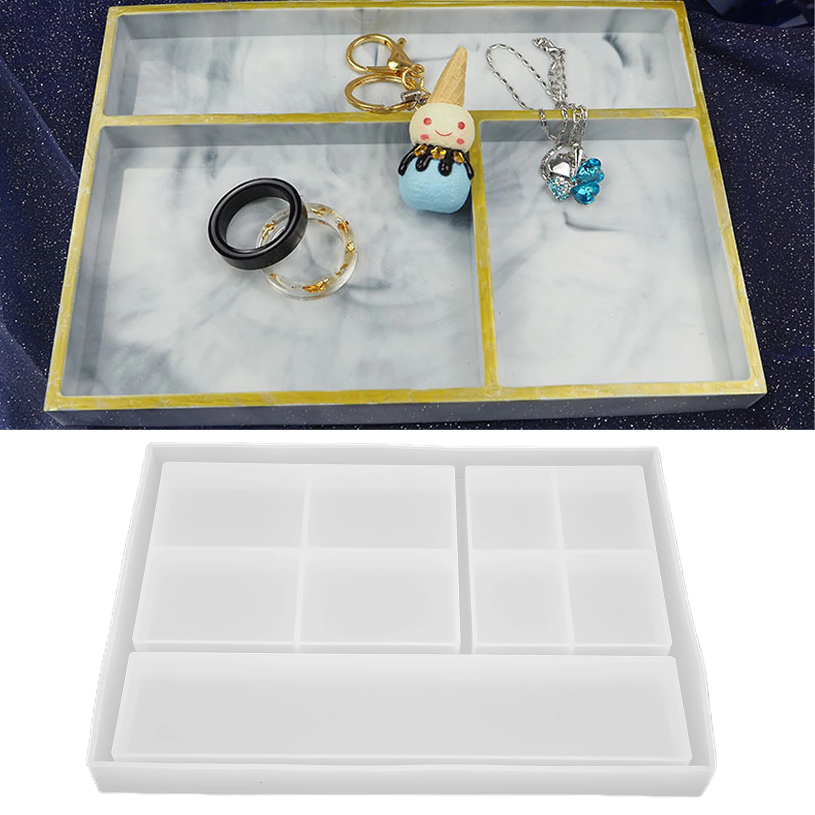 ZK40 DIY 크리스탈 에폭시 트레이 금형 재사용 가능 쉽게 Demold 멀티 그리드 보석 상자 금형