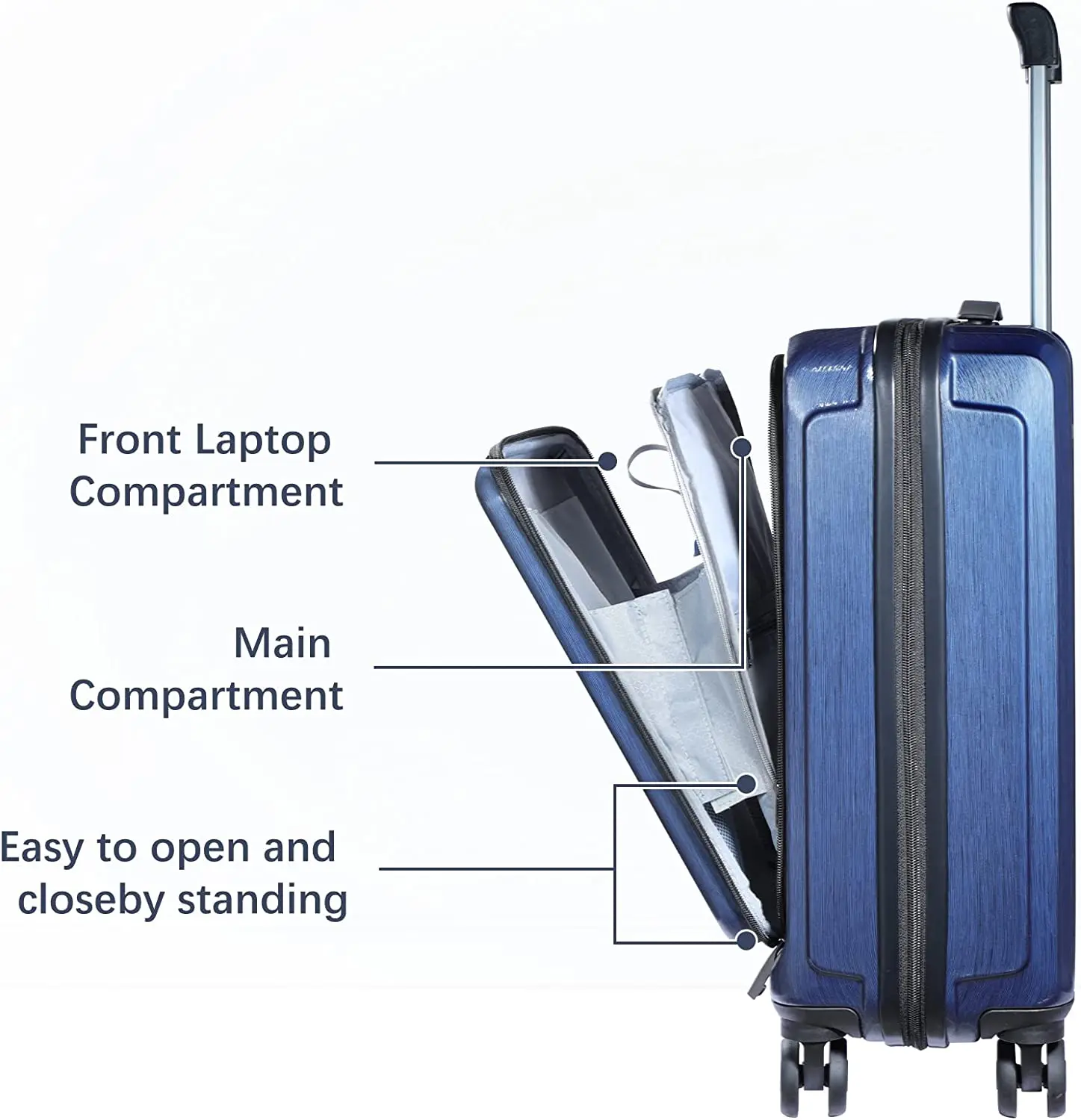 Conjunto de bagagem 3 Peças 20/24/28 Frente Laptop Bolso Expansível ABS + PC Leve Hardshell Spinner Rodas Silenciosas TSA Bloqueio Azul