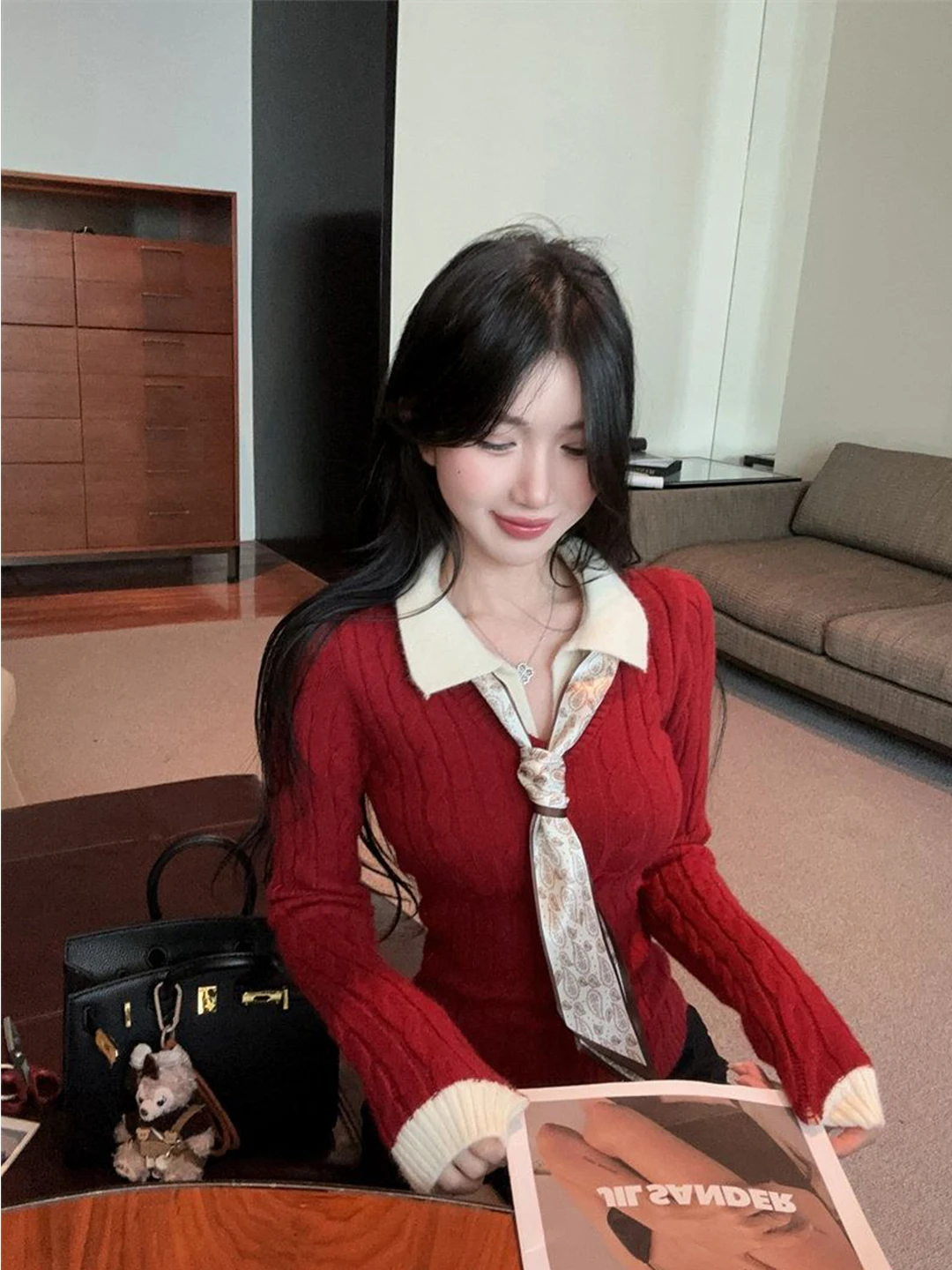 

Hong Kong Style Twist Knitted Long Sleeve Slim Fit Inner Wear Top Polyester Fiber Soft Medium Thickness Winter New Arrival
