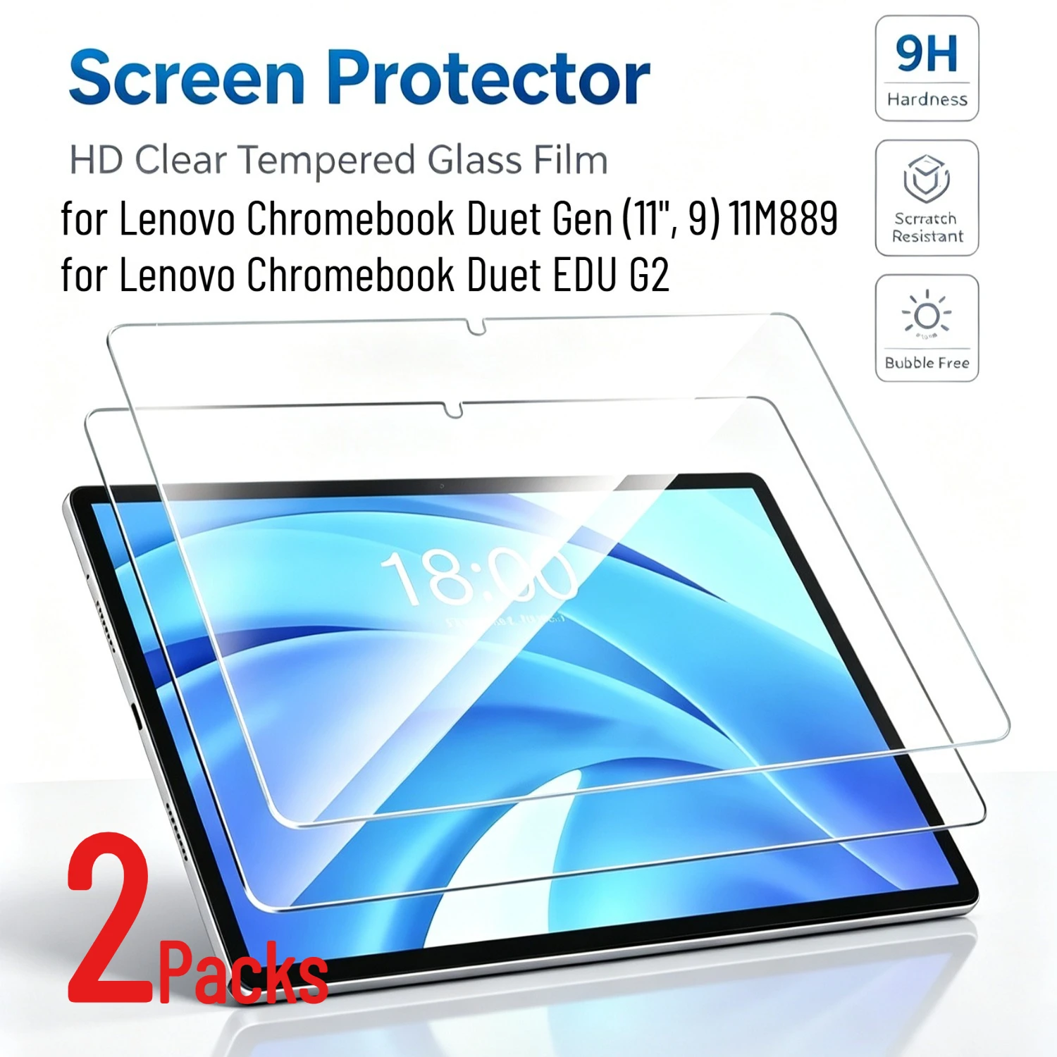 2 Pack Glass Films for LENOVO CHROMEBOOK DUET Gen 9 11