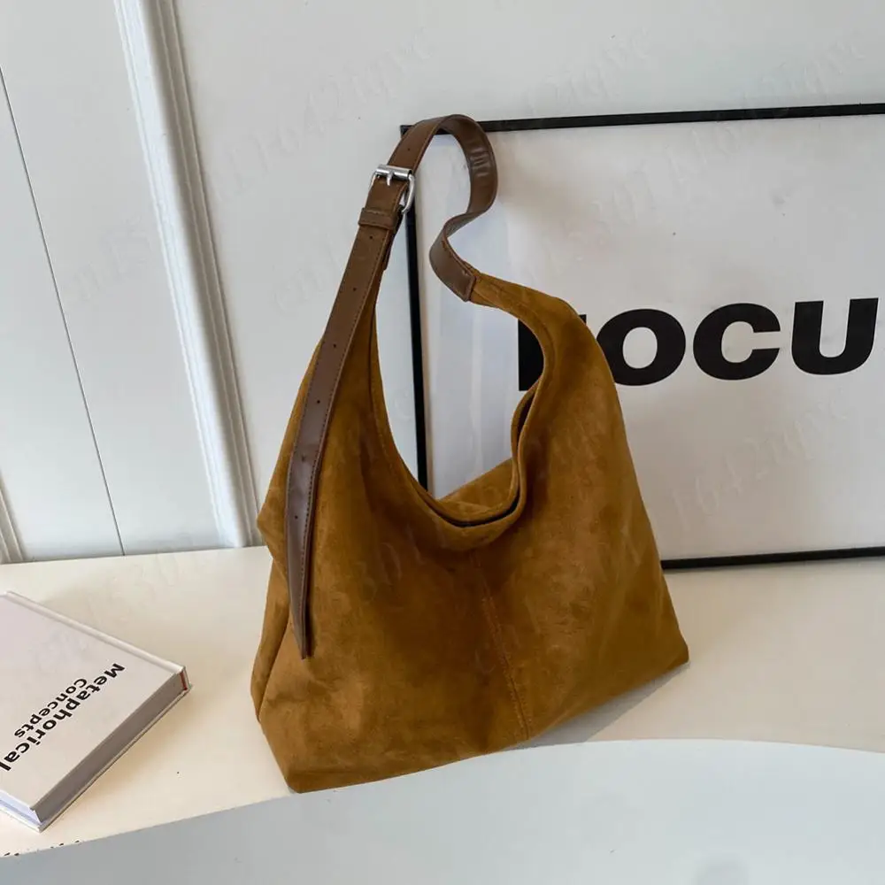 

Women Suede Shoulder Bag Stylish Crossbody Bag Large Capacity Top Handle Bag Adjustable Strap Chic Hobo Bag Daily Commuting Bag
