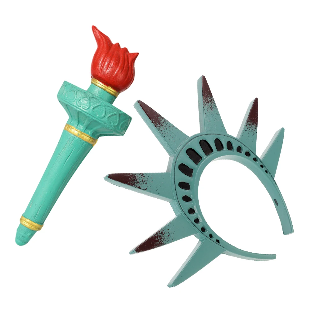 

1 комплект, костюм Статуи Свободы, повязка на голову, корона, факел, вечеринка на Хэллоуин, патриотические аксессуары, женский костюм для косплея