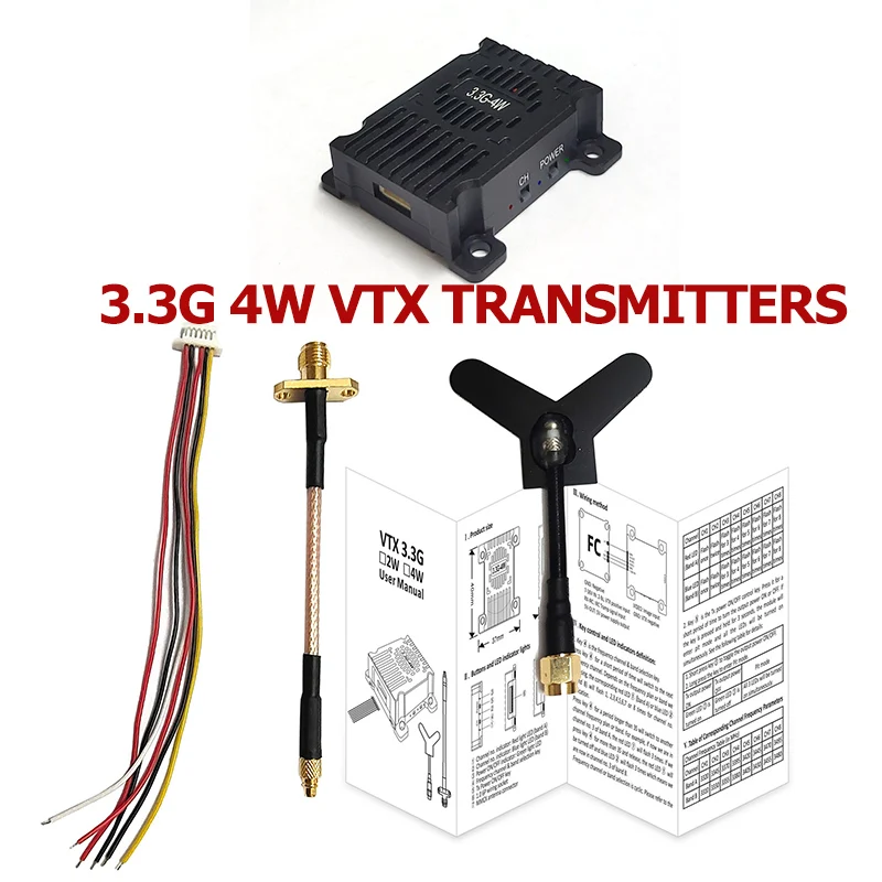 3.3G 4W FPV VTX 8CH 4000mw FPV Video Transmitter Kit 3.3G VRX Receiver Band RTF For FPV Traverser RC Racing Drone